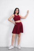 Sendy Kumaş Bisiklet Yaka Crop Şortlu Etek Ikili Takım - Bordo resmi